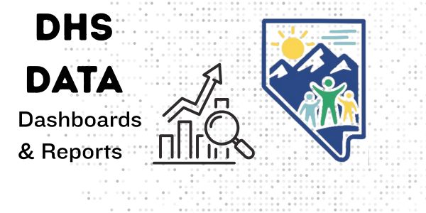Graphic with data and the DHHS logo and the words DHHS Data Dashboards and Reports